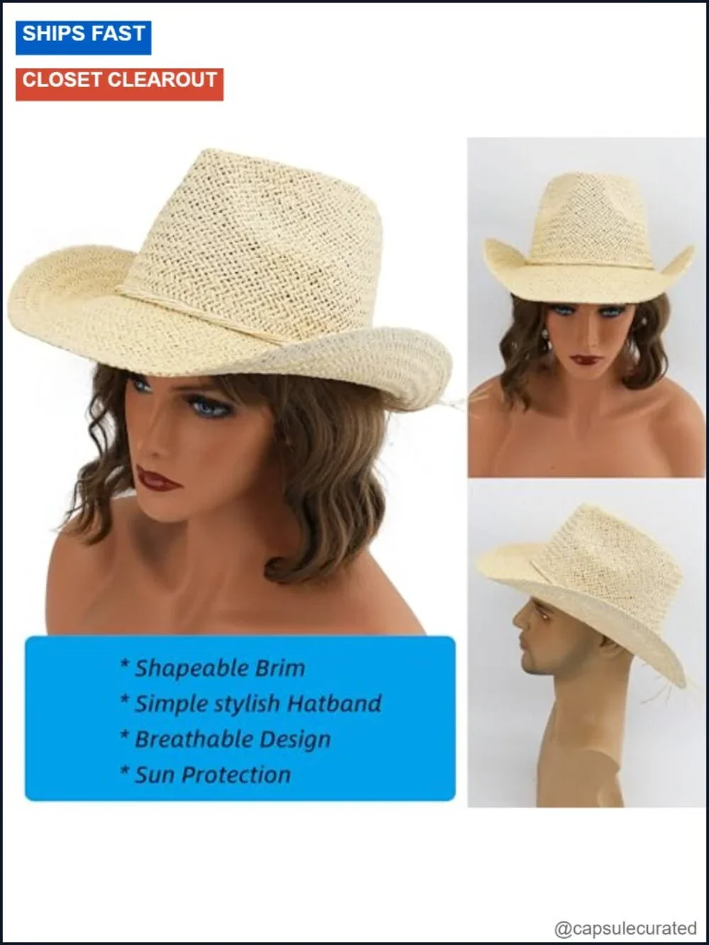 Straw Cowboy Hat for Women Short Brim Cowgirl Western Beach Sun Hat Adjustable